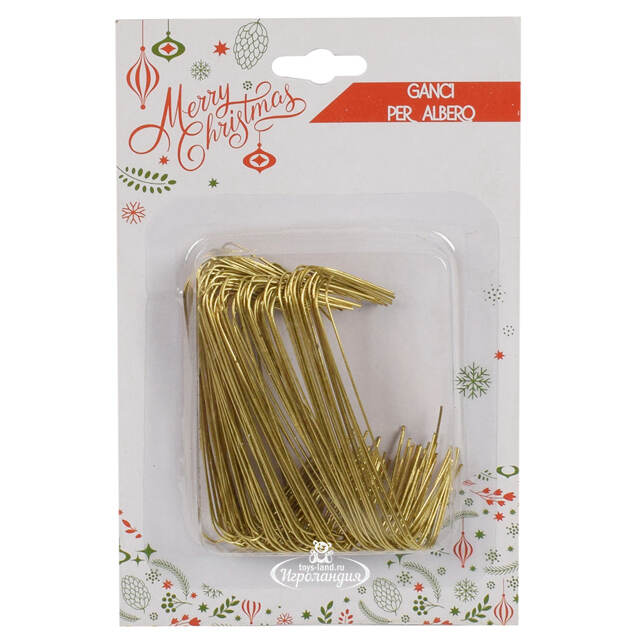 Крючки для елочных игрушек Wellman 6 см, 100 шт, золотые Due Esse Christmas