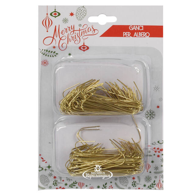 Крючки для елочных игрушек Wellman 4 см, 200 шт, золотые Due Esse Christmas