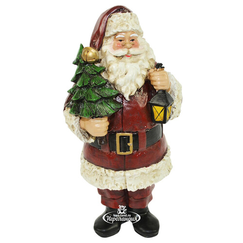 Новогодняя фигурка Санта Клаус с фонариком и елочкой 20 см Due Esse Christmas