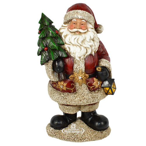 Новогодняя фигурка Санта с елочкой и фонариком 29 см Due Esse Christmas