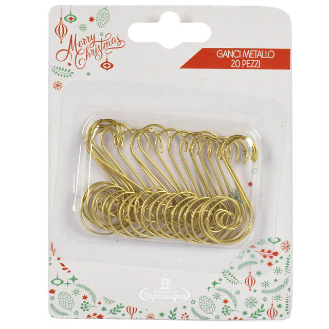 Крючки для елочных игрушек Robinwood 4 см, 20 шт, золотые Due Esse Christmas