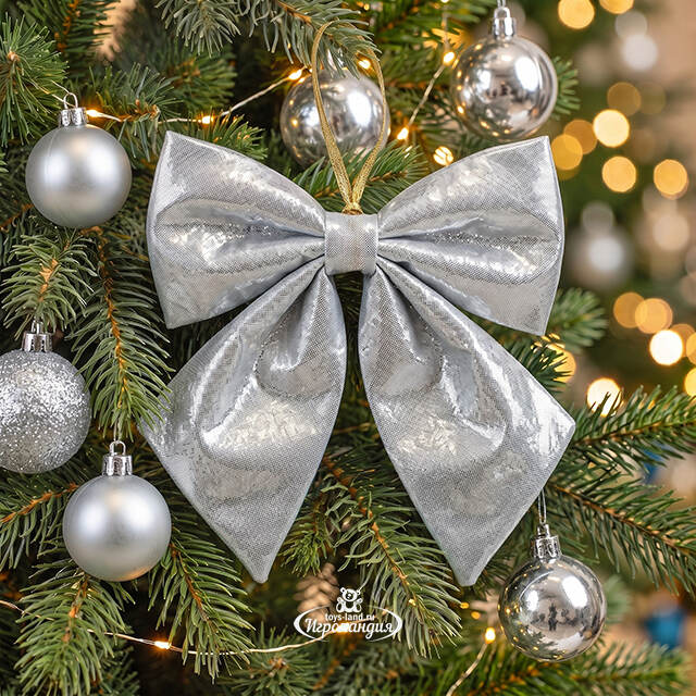 Бант на елку Де Ламонт 15*13 см серебряный Due Esse Christmas (Ду Эссе Кристмас)