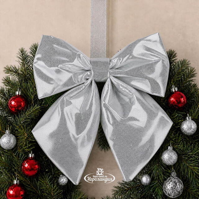 Бант на елку De Lamont 19*16 см серебряный Due Esse Christmas (Ду Эссе Кристмас)