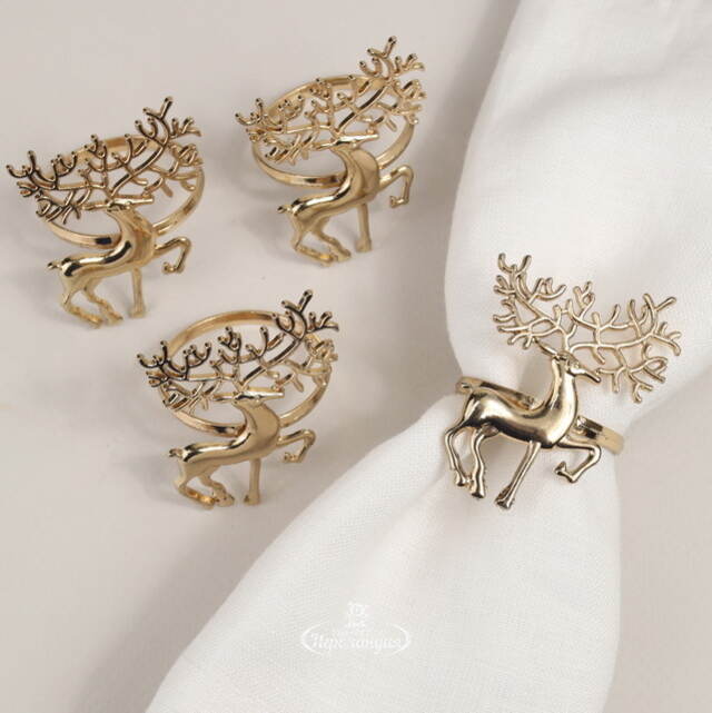 Кольца для салфеток Олени, 5 см, 4 шт, золотые Due Esse Christmas