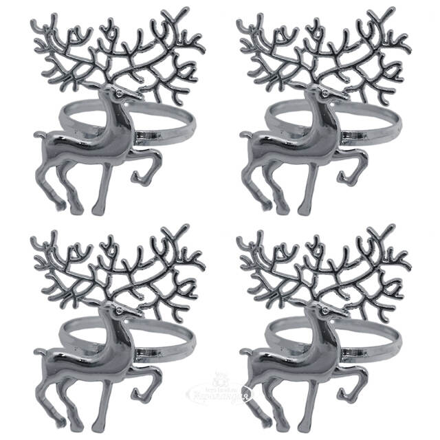 Кольца для салфеток Олени, 5 см, 4 шт, серебряные Due Esse Christmas