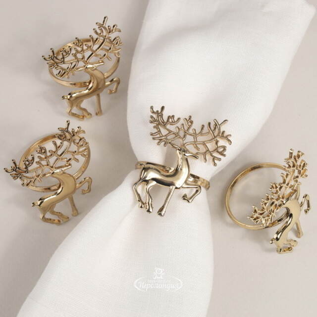 Кольца для салфеток Олени, 5 см, 4 шт, золотые Due Esse Christmas