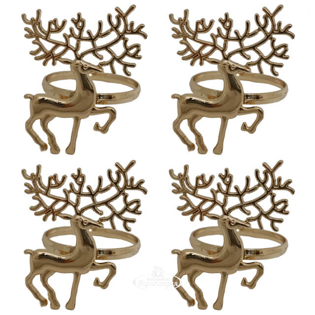 Кольца для салфеток Олени, 5 см, 4 шт, золотые Due Esse Christmas