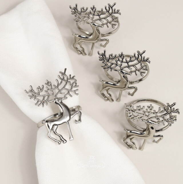 Кольца для салфеток Олени, 5 см, 4 шт, серебряные Due Esse Christmas