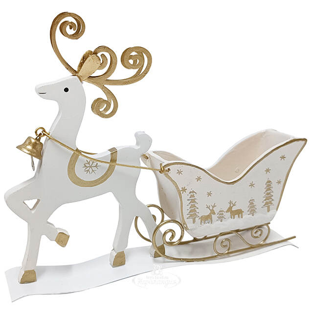 Декоративная фигура Олень Райль с санями 20*15 см белая Due Esse Christmas