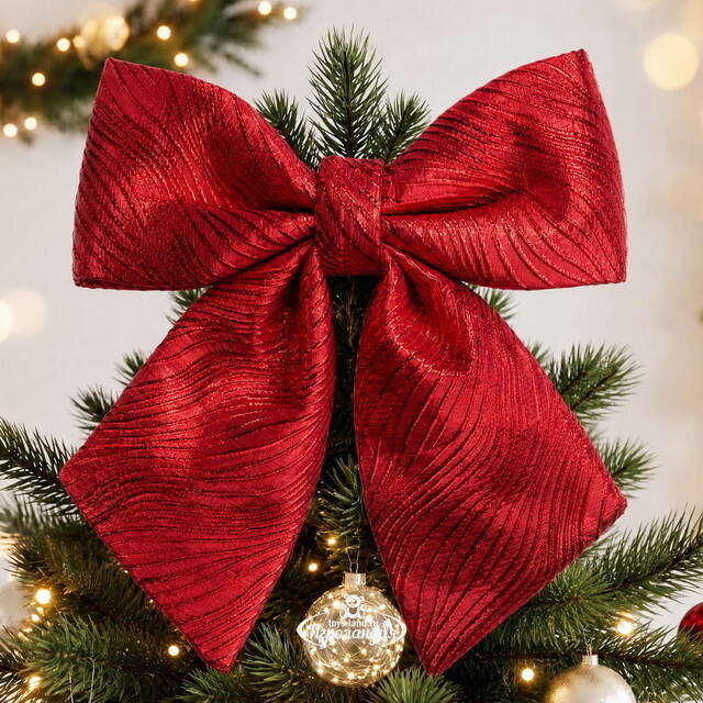 Бант на елку Ondulato Striscia 37*34 см красный Due Esse Christmas (Ду Эссе Кристмас)