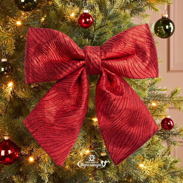 Бант на елку Ondulato Striscia 37*34 см красный Due Esse Christmas (Ду Эссе Кристмас)