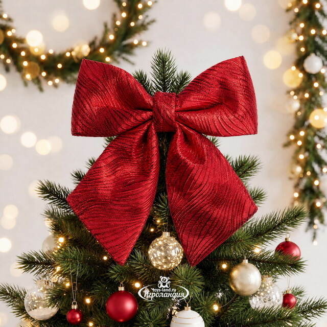 Бант на елку Ondulato Striscia 37*34 см красный Due Esse Christmas (Ду Эссе Кристмас)
