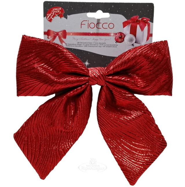 Бант на елку Ondulato Striscia 17*16 см красный Due Esse Christmas