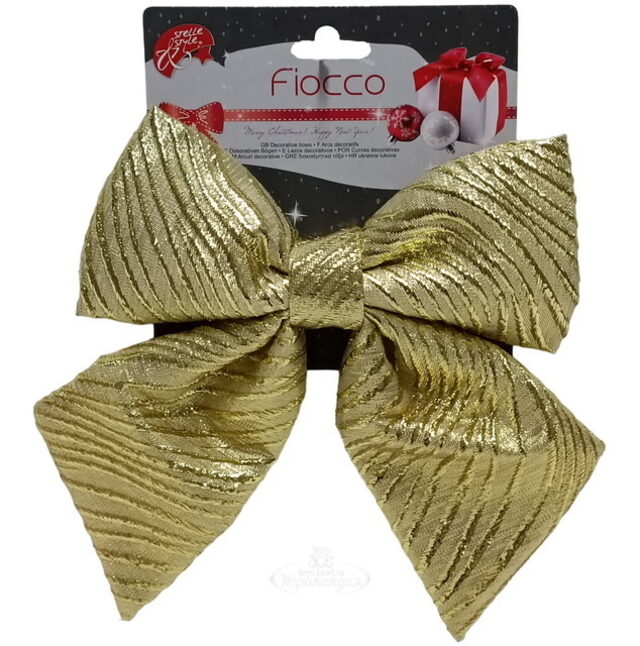 Бант на елку Ondulato Striscia 17*16 см золотой Due Esse Christmas