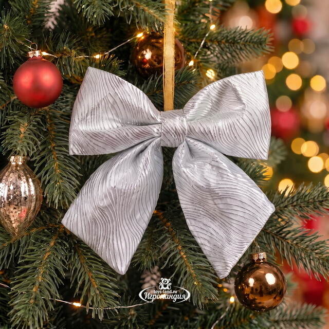 Бант на елку Лиадан 15*13 см серебряный Due Esse Christmas (Ду Эссе Кристмас)
