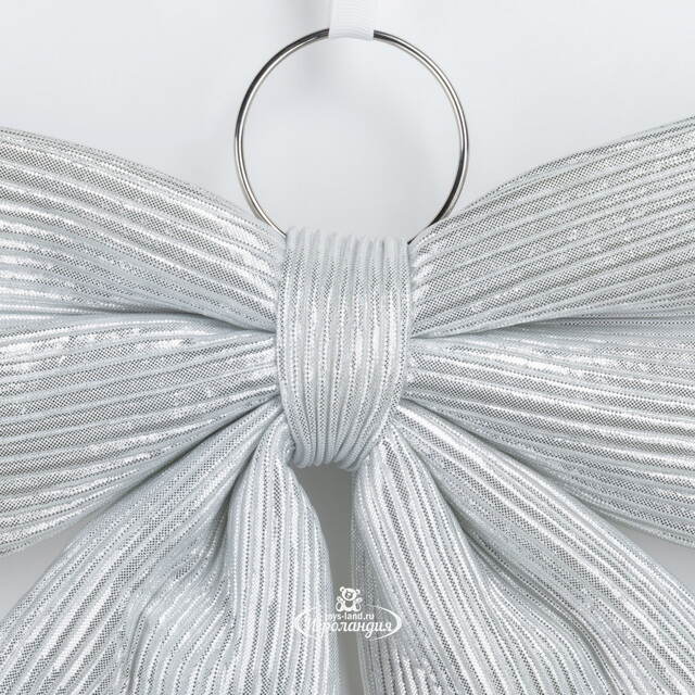 Бант на елку Lucido Striscia 37*34 см серебряный Due Esse Christmas (Ду Эссе Кристмас)