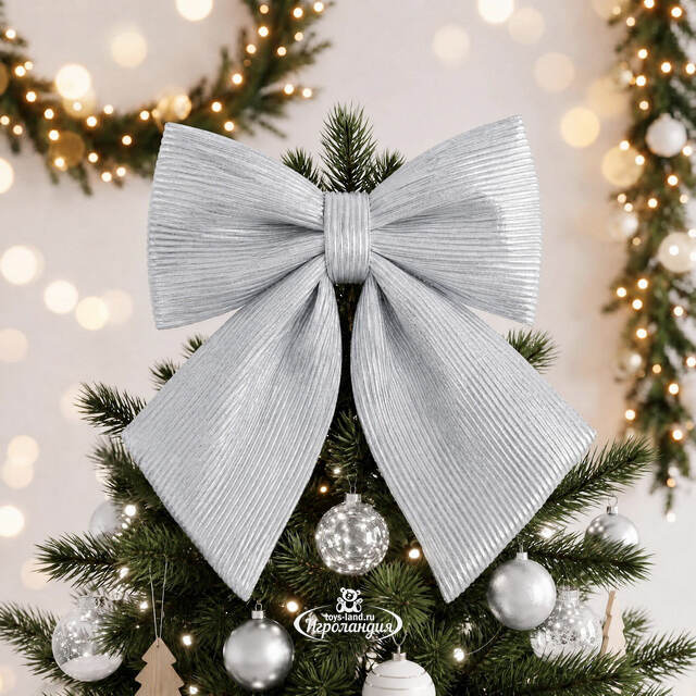 Бант на елку Lucido Striscia 37*34 см серебряный Due Esse Christmas (Ду Эссе Кристмас)