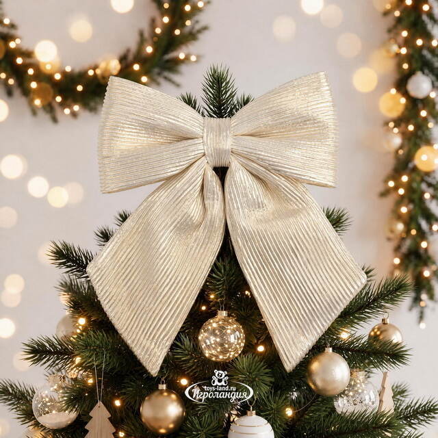 Бант на елку Lucido Striscia 37*34 см шампань Due Esse Christmas (Ду Эссе Кристмас)