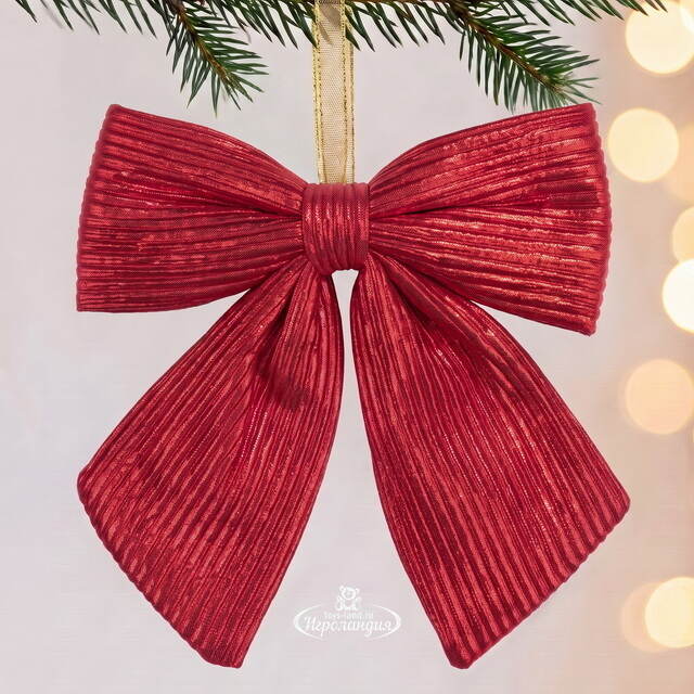 Бант на елку Lucido Striscia 25*22 см красный Due Esse Christmas (Ду Эссе Кристмас)
