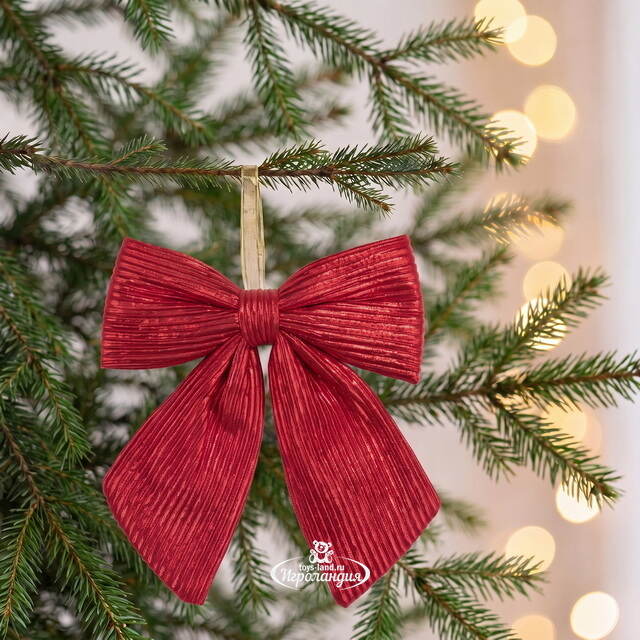 Бант на елку Lucido Striscia 25*22 см красный Due Esse Christmas (Ду Эссе Кристмас)