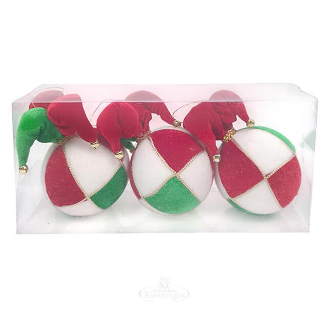 Елочные шары из ткани Шапка Скомороха - Bolzano 10 см, 3 шт Due Esse Christmas