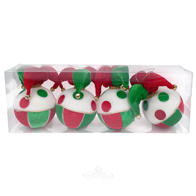 Елочные шары из ткани Колпак Скомороха - Noto 8 см, 4 шт Due Esse Christmas