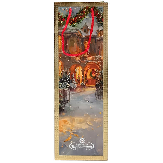 Пакет для бутылки бумажный Рождественский дворик 36*12 см Due Esse Christmas (Ду Эссе Кристмас)