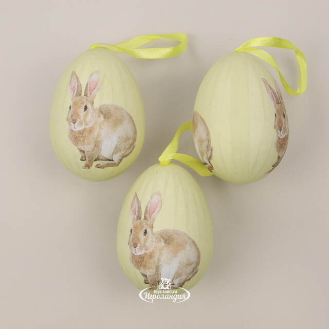 Пасхальные украшения Яйца: Easter Bunny 9 см желтые, 3 шт, подвеска Due Esse Christmas