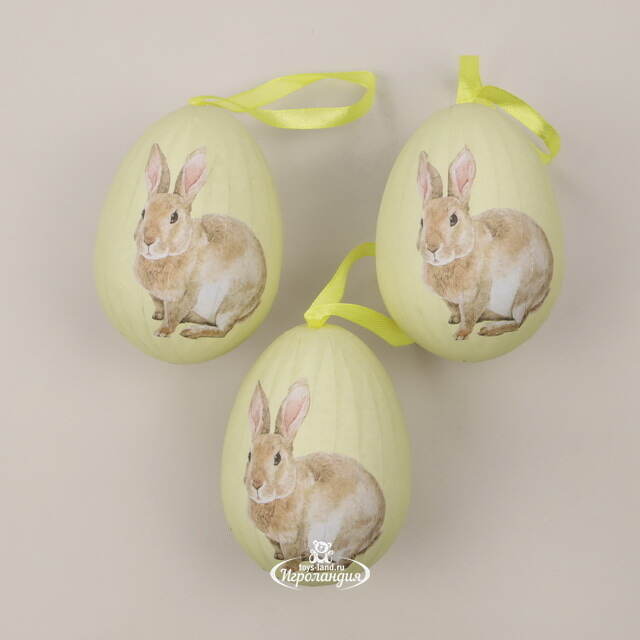 Пасхальные украшения Яйца: Easter Bunny 9 см желтые, 3 шт, подвеска Due Esse Christmas