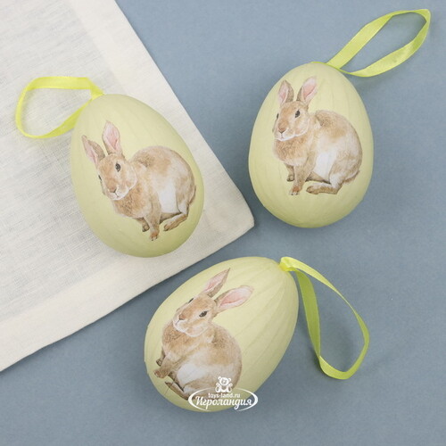 Пасхальные украшения Яйца: Easter Bunny 9 см желтые, 3 шт, подвеска Due Esse Christmas