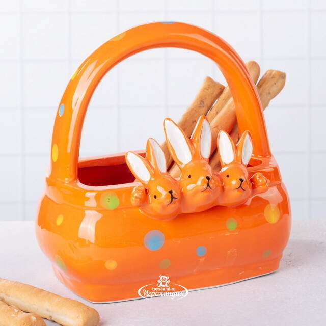 Конфетница Три Кролика 15 см оранжевая Due Esse Christmas (Ду Эссе Кристмас)