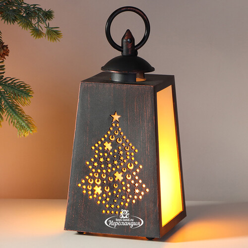 Декоративный фонарь с имитацией пламени Елочка 19 см, на батарейках Koopman