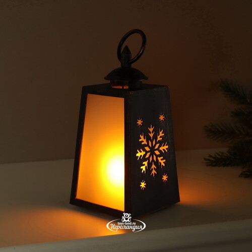 Декоративный фонарь с имитацией пламени Снежинка 19 см, на батарейках Koopman
