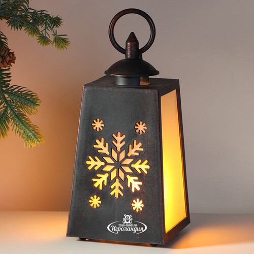 Декоративный фонарь с имитацией пламени Снежинка 19 см, на батарейках Koopman