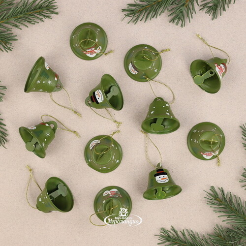 Набор елочных украшений Колокольчики - Jingle Bells 5 см, 12 шт, зеленые, подвеска Breitner