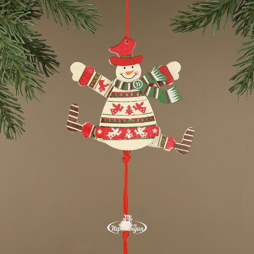 Деревянная елочная игрушка Снеговик Дункан в расписном костюме 14 см, подвеска Breitner