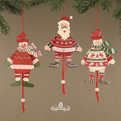 Деревянная елочная игрушка Санта в расписном костюме 14 см, подвеска Breitner