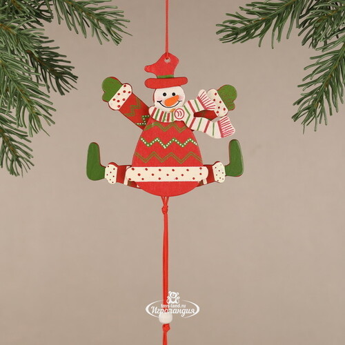 Деревянная елочная игрушка Снеговик Джек в расписном костюме 13 см, подвеска Breitner