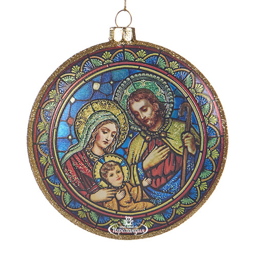 Стеклянная елочная игрушка-медальон Святое семейство 10 см, подвеска Goodwill