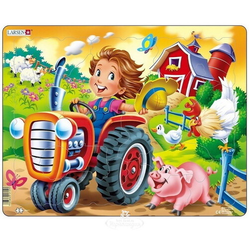 Пазл для малышей Дети на ферме - Прогулка на тракторе, 9 элементов, 18*14 см LARSEN