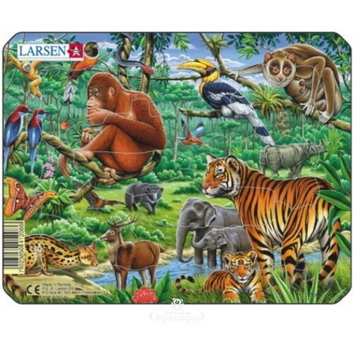 Пазл для малышей Экзотические животные: Водопой в джунглях, 11 элементов, 18*14 см LARSEN