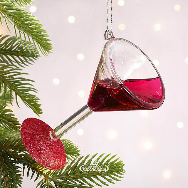 Стеклянная елочная игрушка Бокал Вина - Cabernet Franc 18 см, подвеска Kurts Adler