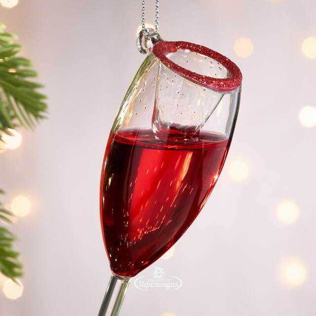 Стеклянная елочная игрушка Бокал Шампанского - Rose Brut 11 см, подвеска Kurts Adler