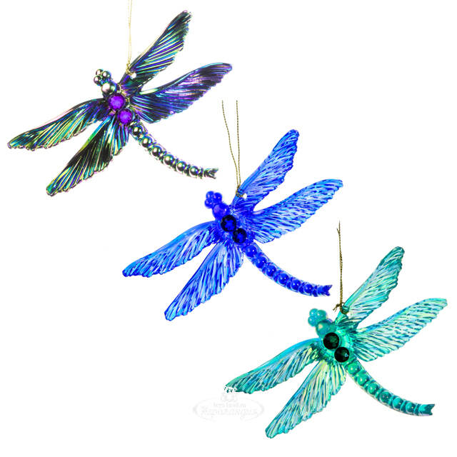 Елочная игрушка Стрекоза Фламанди сапфировая 13 см, подвеска Kurts Adler