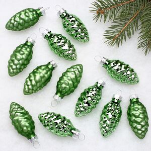 Набор стеклянных елочных игрушек Шишки 6 см луговой зеленый mix, 12 шт Kaemingk (Кейминг) фото 1
