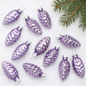 Набор стеклянных елочных игрушек Шишки 6 см лавандовый mix, 12 шт
