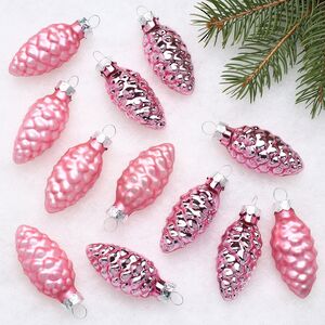 Набор стеклянных елочных игрушек Шишки 6 см розовое конфетти mix, 12 шт