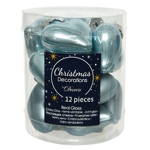 Набор стеклянных елочных игрушек Сердце Монплезира 4.5 см misty blue mix, 12 шт, подвеска Kaemingk фото 2