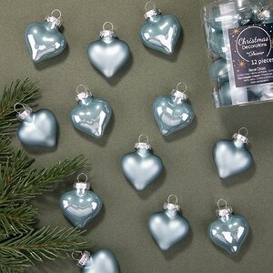 Набор стеклянных елочных игрушек Сердце Монплезира 4.5 см misty blue mix, 12 шт, подвеска Kaemingk фото 1