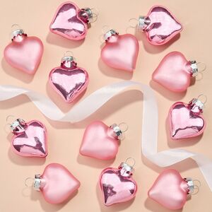 Набор стеклянных елочных игрушек Сердце Монплезира 4.5 см розовое конфетти mix, 12 шт